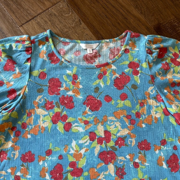 Lauren Conrad Blue Red Floral Short Sleeve Top Casual Women's Size Extra… - Picture 3 of 12